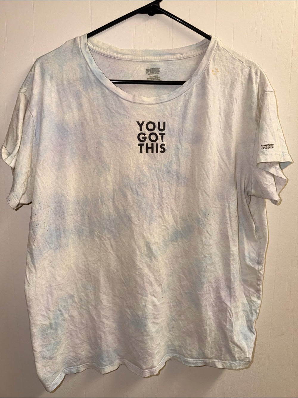 PINK Victoria's Secret 'You Got This' White Tie-Dye Short Sleeve Tee